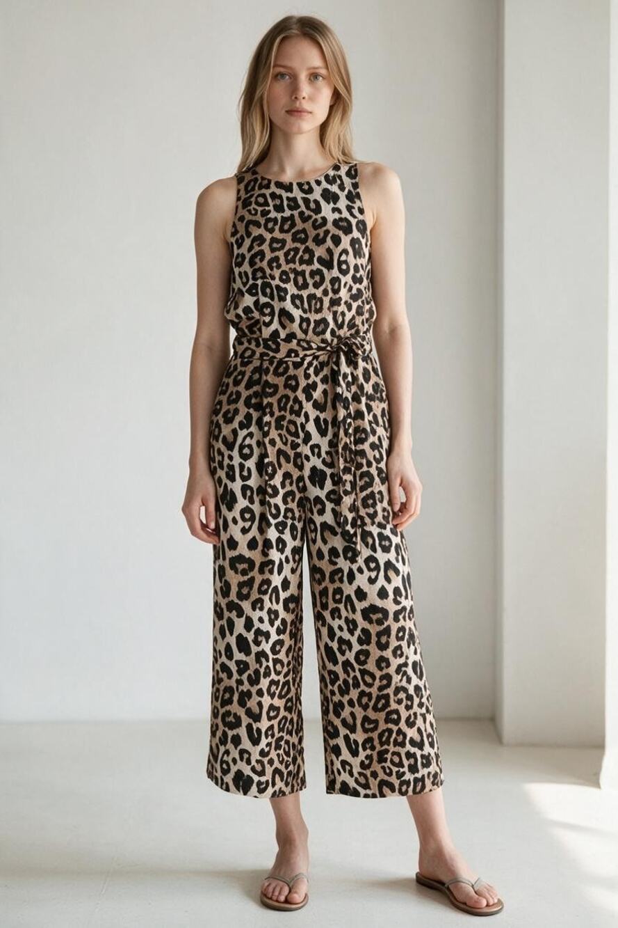 Banana Republic Womens Leopard Cheetah Print Wide Leg Jumpsuit Size 14
